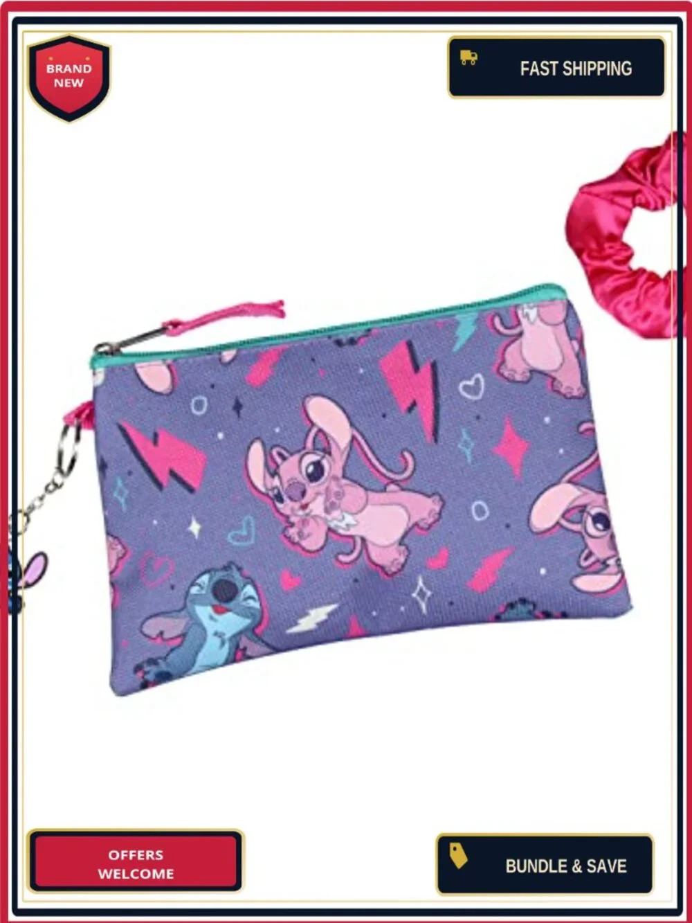 Disney Lilo & Stitch 5-Piece Backpack Set with Lunch Box, Pencil Case, Key